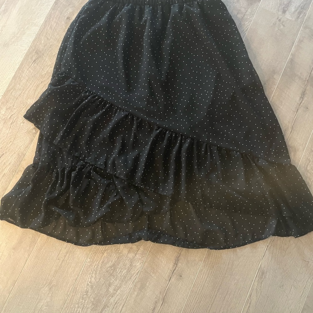 a new day Asymmetrical Black Skirt with White Dots